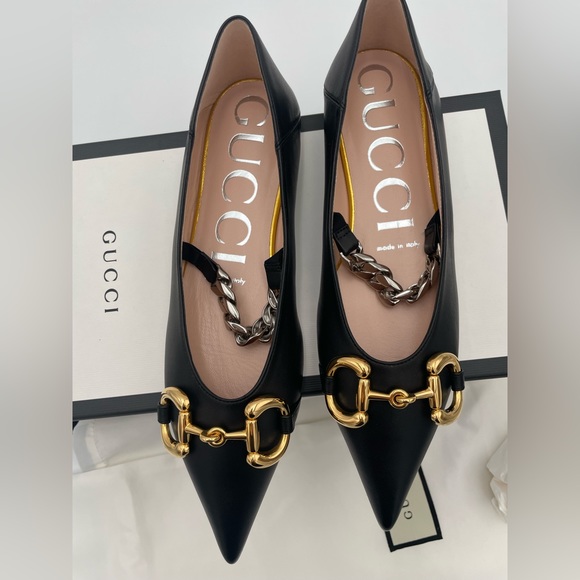 NEW GUCCI BLACK LEATHER HORSEBIT BALLET PRETTY BALLERINA FLAT SHOES BOX 36 - Picture 3 of 13